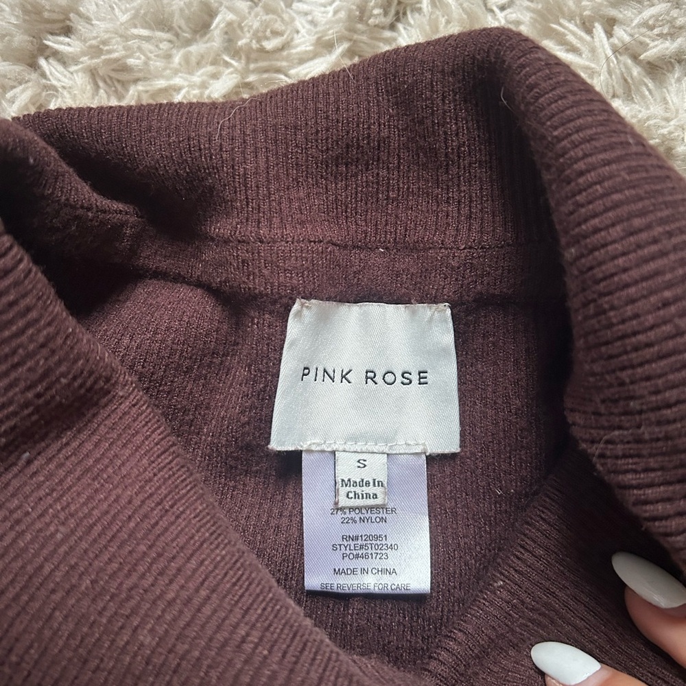 Pink Rose Ribbed Knit Top - Deep Brown - Picture 2 of 2